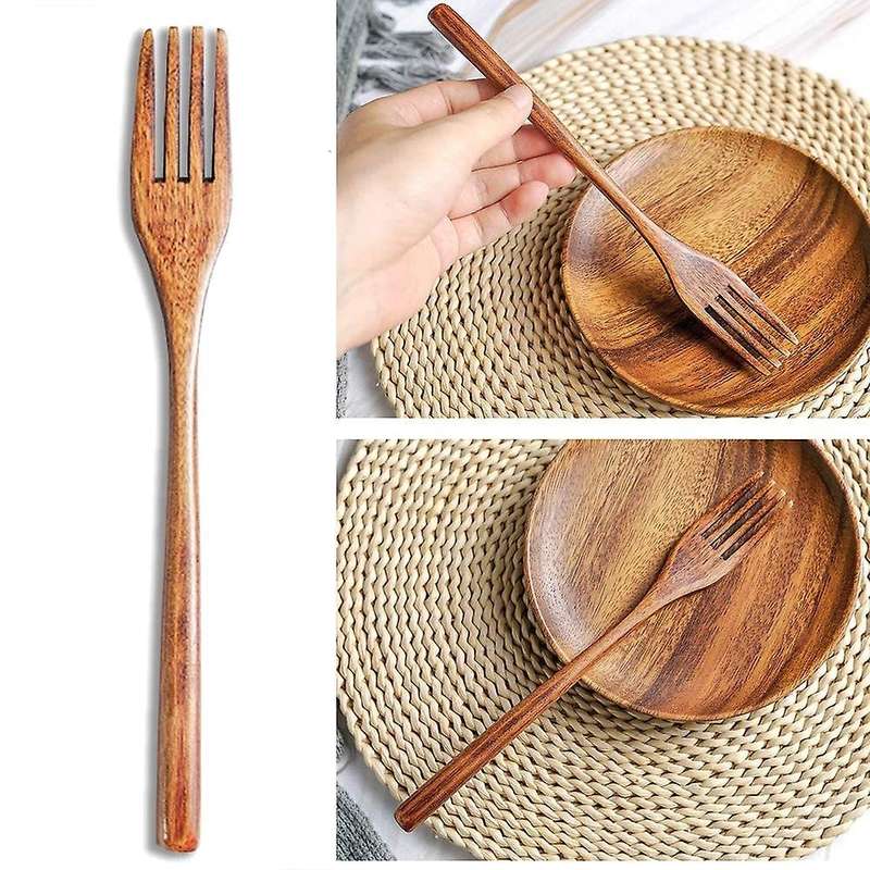 15 Pcs Wooden Spoon Fork Knife Cutlery Set Wooden Dinner Utensil Set Kitchen Wooden Flatware Cutler