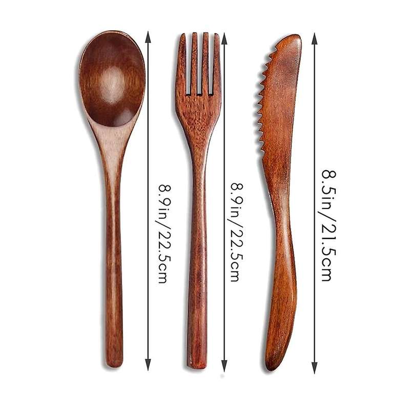15 Pcs Wooden Spoon Fork Knife Cutlery Set Wooden Dinner Utensil Set Kitchen Wooden Flatware Cutler