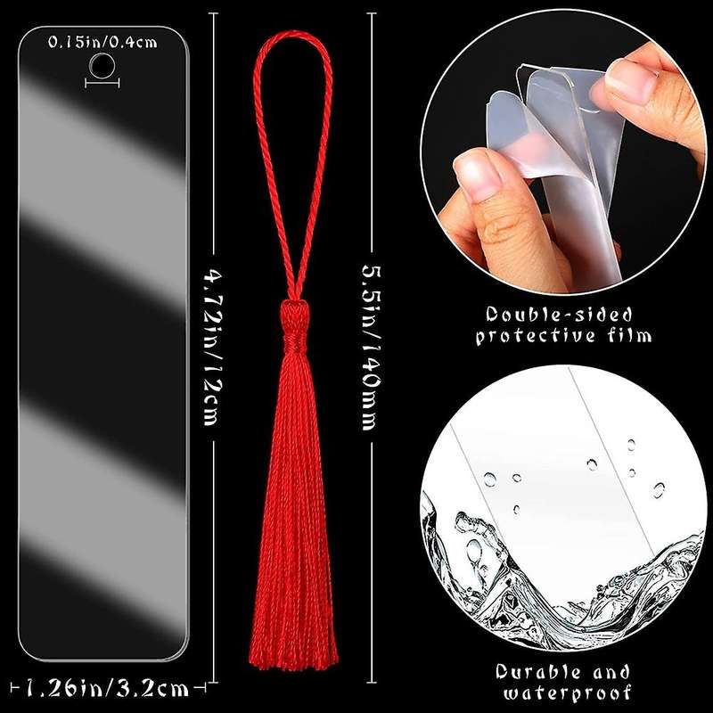 15 Pieces Blank Acrylic Bookmark DIY Bookmark Unfinished Acrylic Book Markers Ornaments for DIY Cra