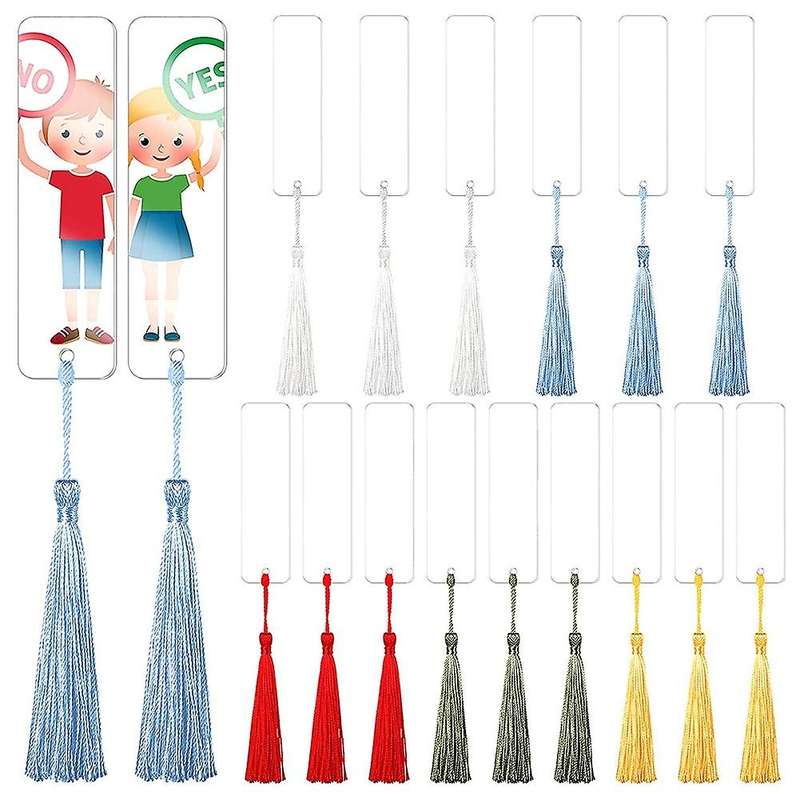 15 Pieces Blank Acrylic Bookmark DIY Bookmark Unfinished Acrylic Book Markers Ornaments for DIY Cra