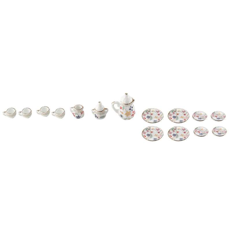 15 Piece Miniature Dinnerware Porcelain Tea Set Tableware Cup Plate Colorful Floral Print