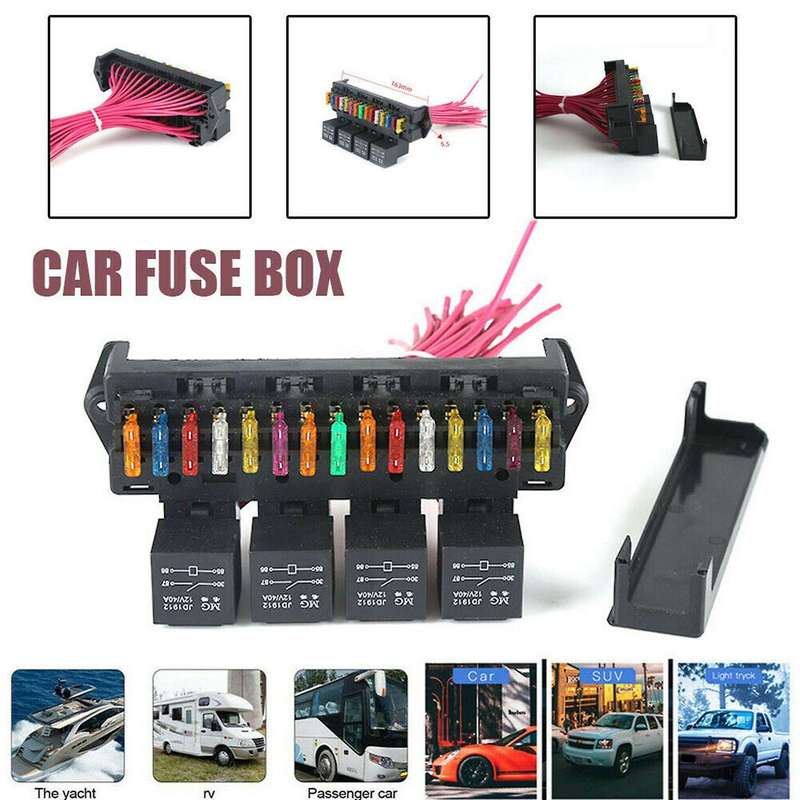 15 Way Blade Fuse Box Block Holder with 4 Way 12v 40a Relay Car Truck Universal Automotive Relay Ho