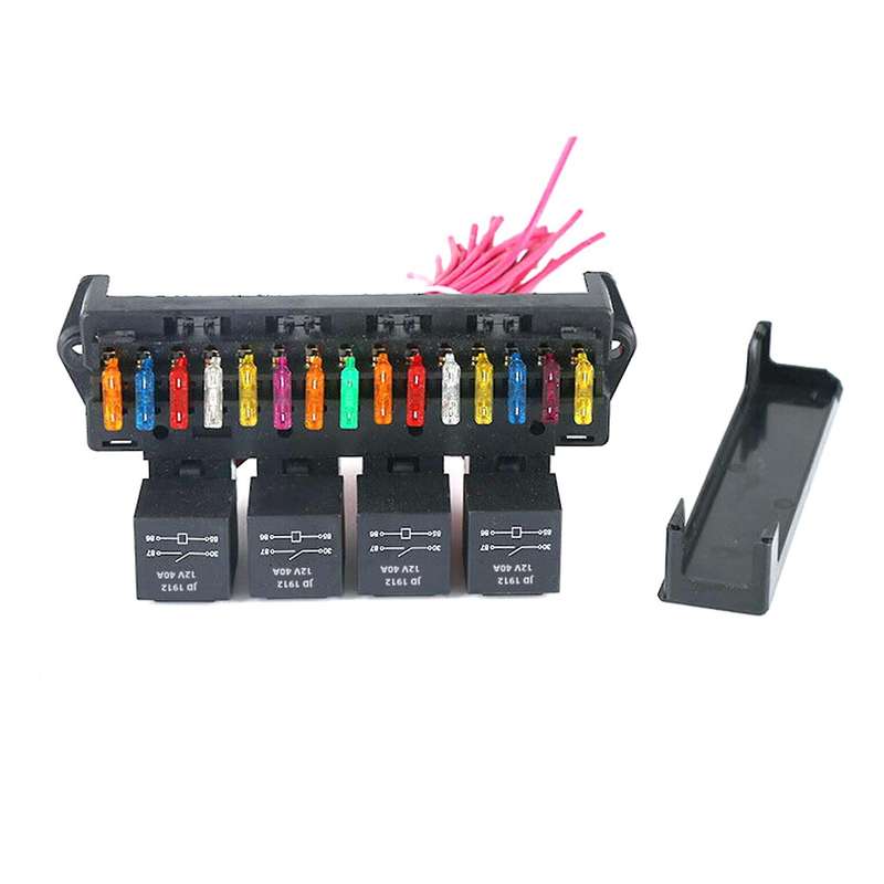 15 Way Blade Fuse Box Block Holder with 4 Way 12v 40a Relay Car Truck Universal Automotive Relay Ho