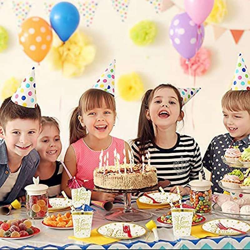 150 Pcs Happy Birthday ,Birthday Disposable Tableware Paper Cups Paper Plates Napkins Paper Tablewar