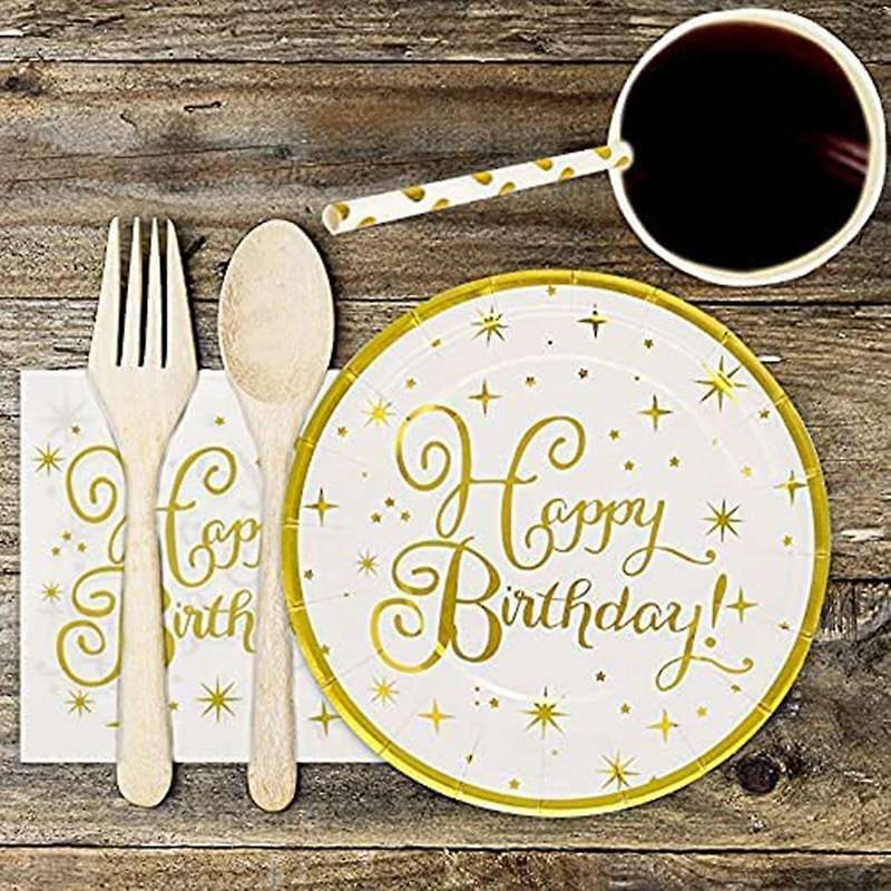150 Pcs Happy Birthday ,Birthday Disposable Tableware Paper Cups Paper Plates Napkins Paper Tablewar