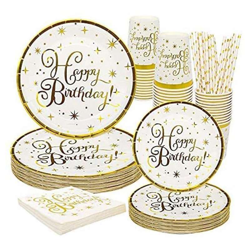 150 Pcs Happy Birthday ,Birthday Disposable Tableware Paper Cups Paper Plates Napkins Paper Tablewar
