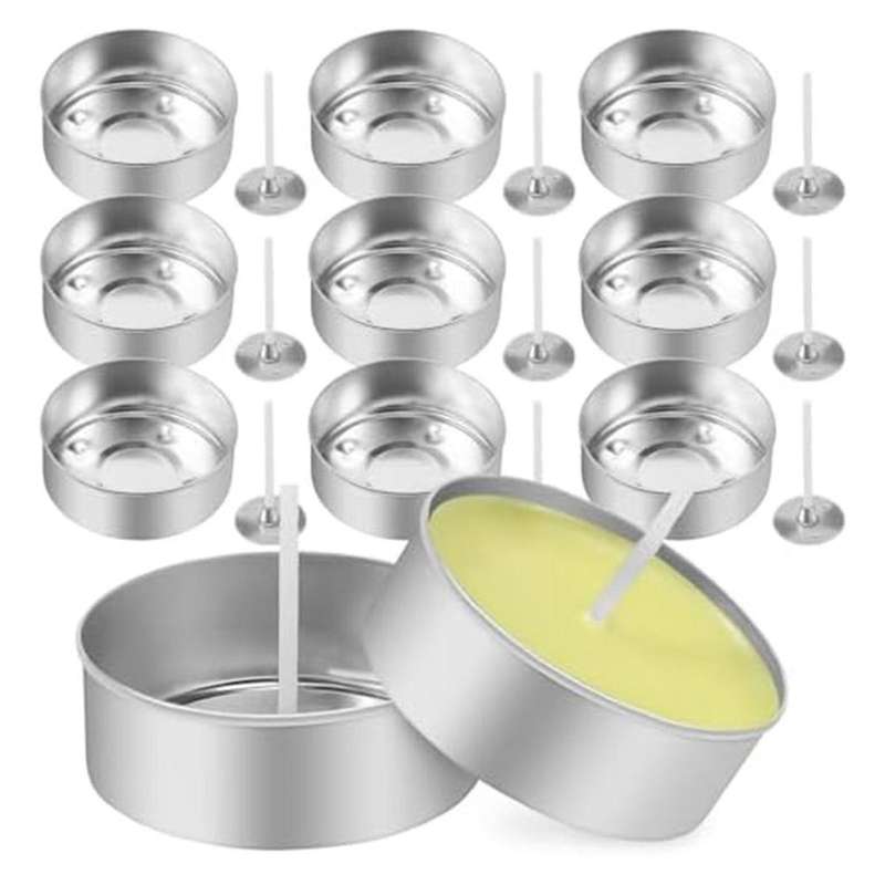 150pcs Aluminum Tea Lights Cups, Metal Tea Light Tins with 150 Pcs Candle Wicks Empty Candle for Ca