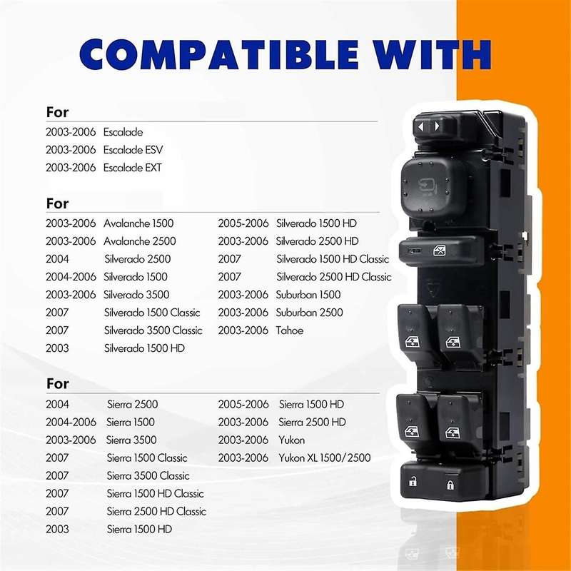 15883320 Front Driver Side Door Lock and Power Window Switch with Mirror Switch For