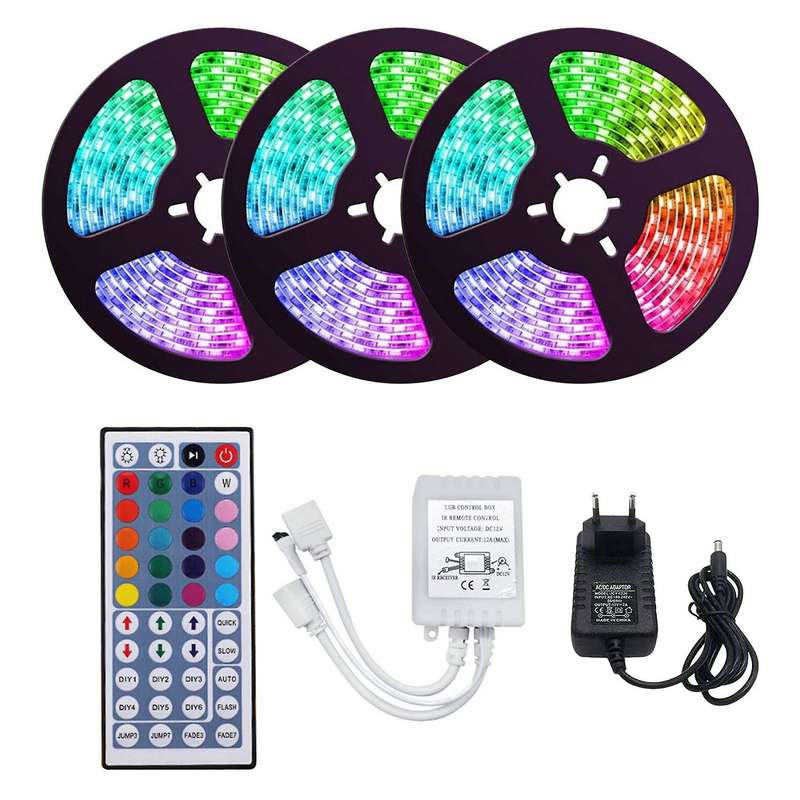 15M RGB LED Strip Light 3528 900LEDs Waterproof Flexible LED Light Strip with 44 Key Remote for Chri