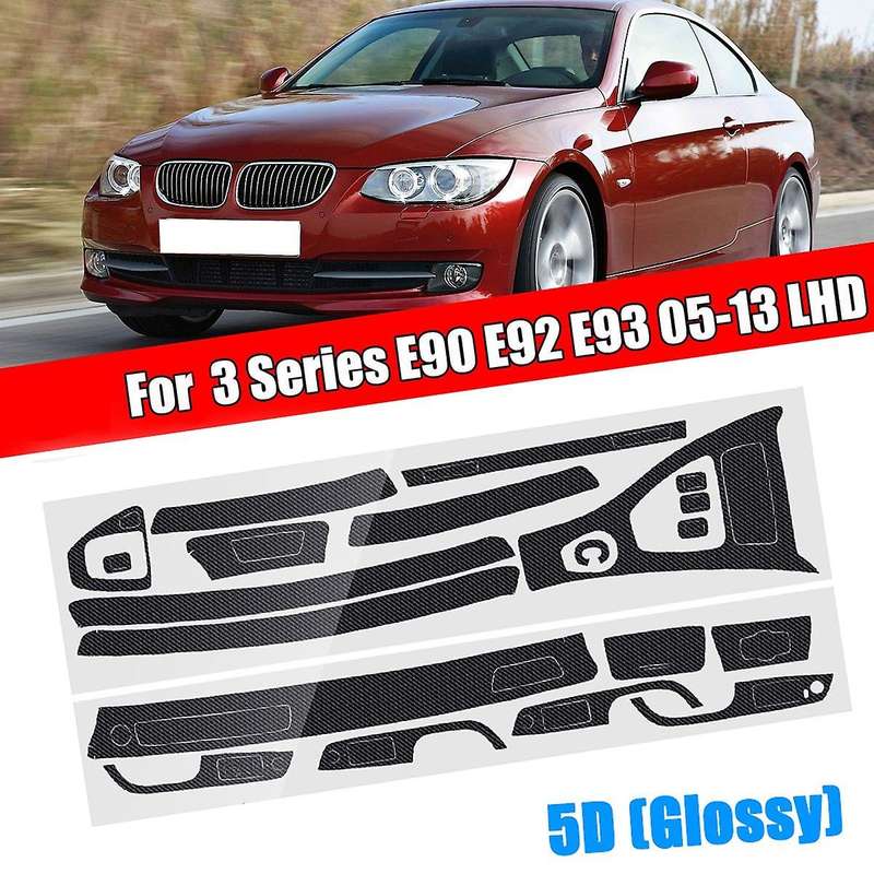 15PCS Car Interior Decorative Sticker 5D Glossy Carbon Fiber Trim Protective for 3 Series E90 E92 E9