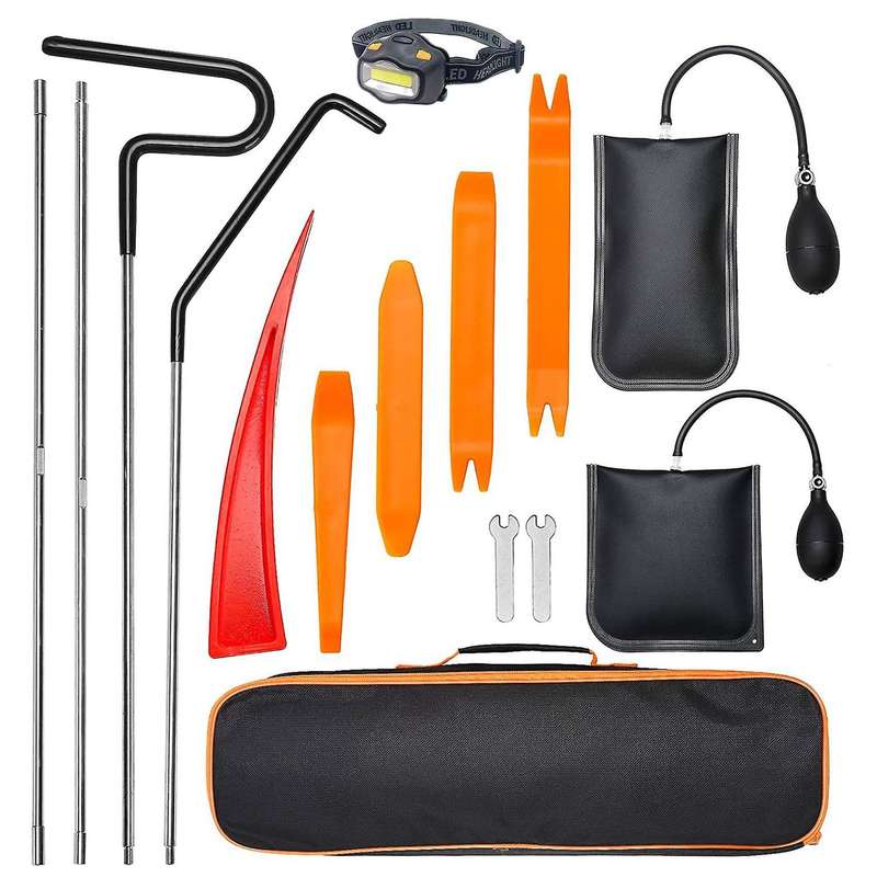 15Pcs Car Essential Emergency Lockout Kit Air Wedge Easy Entry Long LED Light Multifunctional Tool f