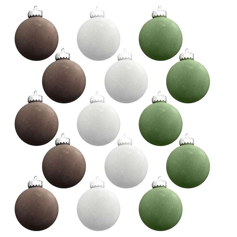 15PCS Flocked Christmas Ornaments Christmas Tree Ornaments 6CM for Holiday Wedding Parties Home Dec