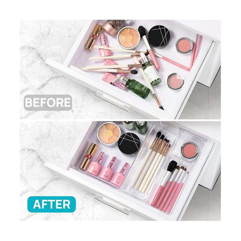 15pcs Clear Plastic Drawer Organizer Set 4-size Versatile Bathroom and Vanity Drawer Organizer Tray