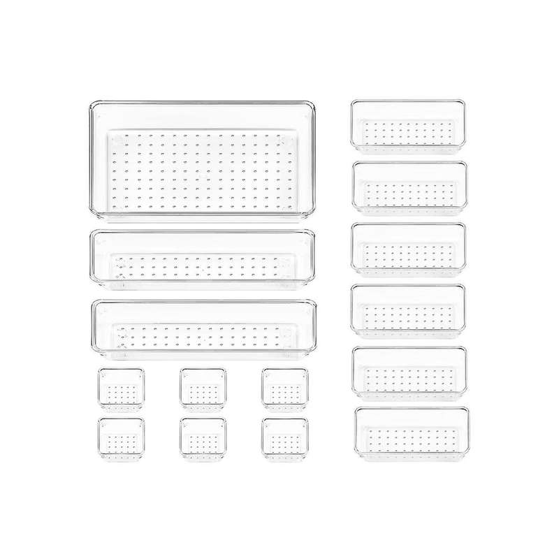 15pcs Clear Plastic Drawer Organizer Set 4-size Versatile Bathroom and Vanity Drawer Organizer Tray