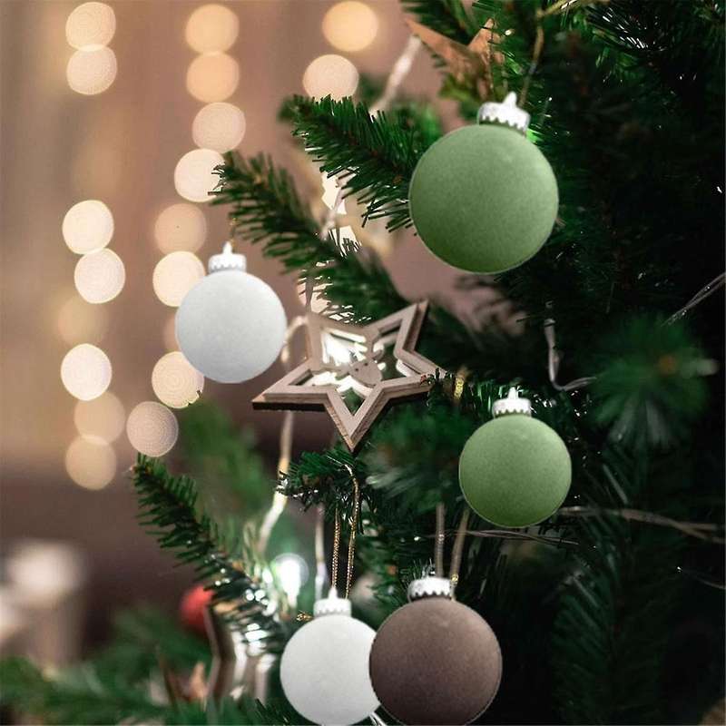 15pcs Flocked Christmas Ornaments Christmas Tree Ornaments 6cm for Holiday Wedding Parties Home Deco