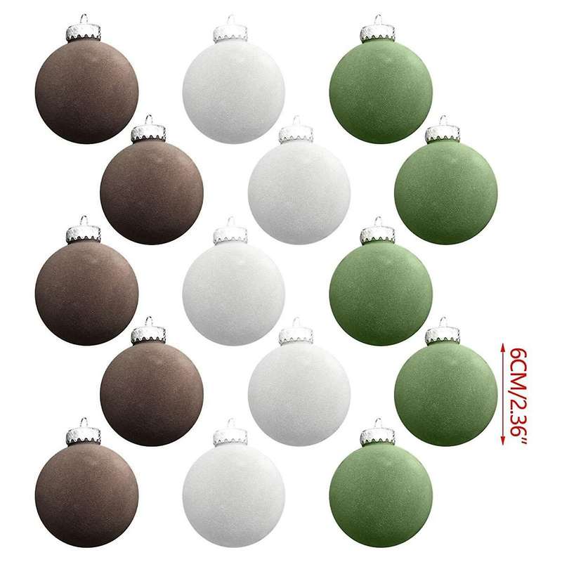 15pcs Flocked Christmas Ornaments Christmas Tree Ornaments 6cm for Holiday Wedding Parties Home Deco