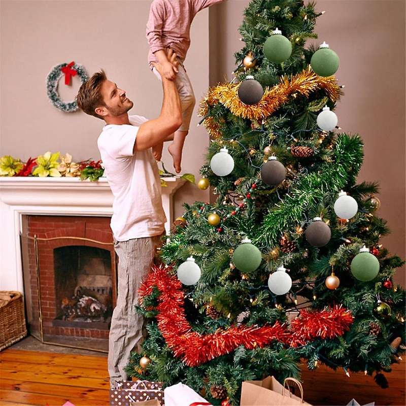 15pcs Flocked Christmas Ornaments Christmas Tree Ornaments 6cm for Holiday Wedding Parties Home Deco