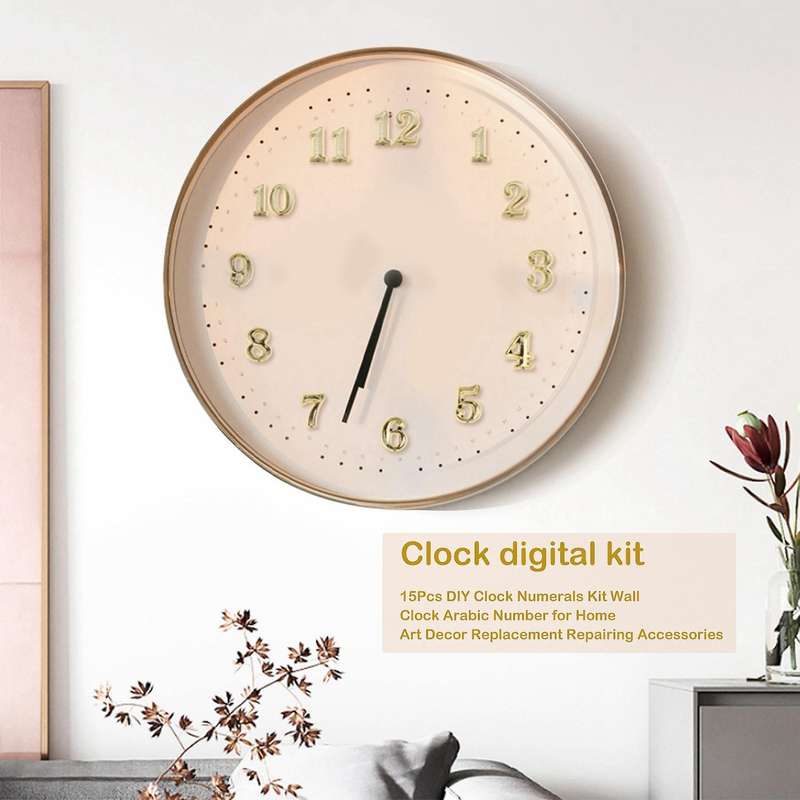 15Pcs DIY Clock Numerals Kit Wall Clock Number Art Decor Replacement Repairing Accessories