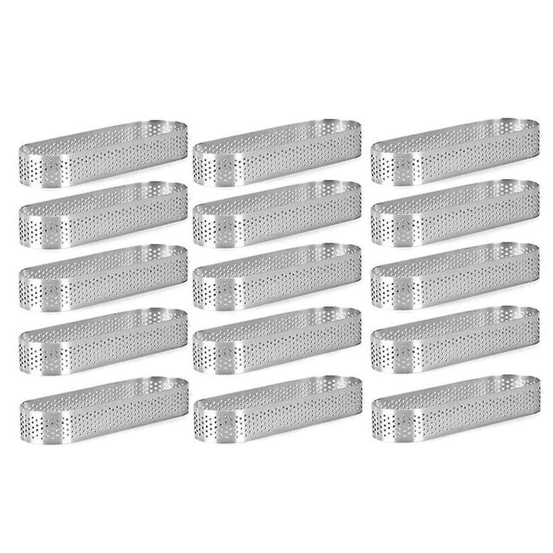 15Pcs Oval Tartlet Molds Perforated Tart Molds for Baking Stainless Steel Round Form Ring for Tart