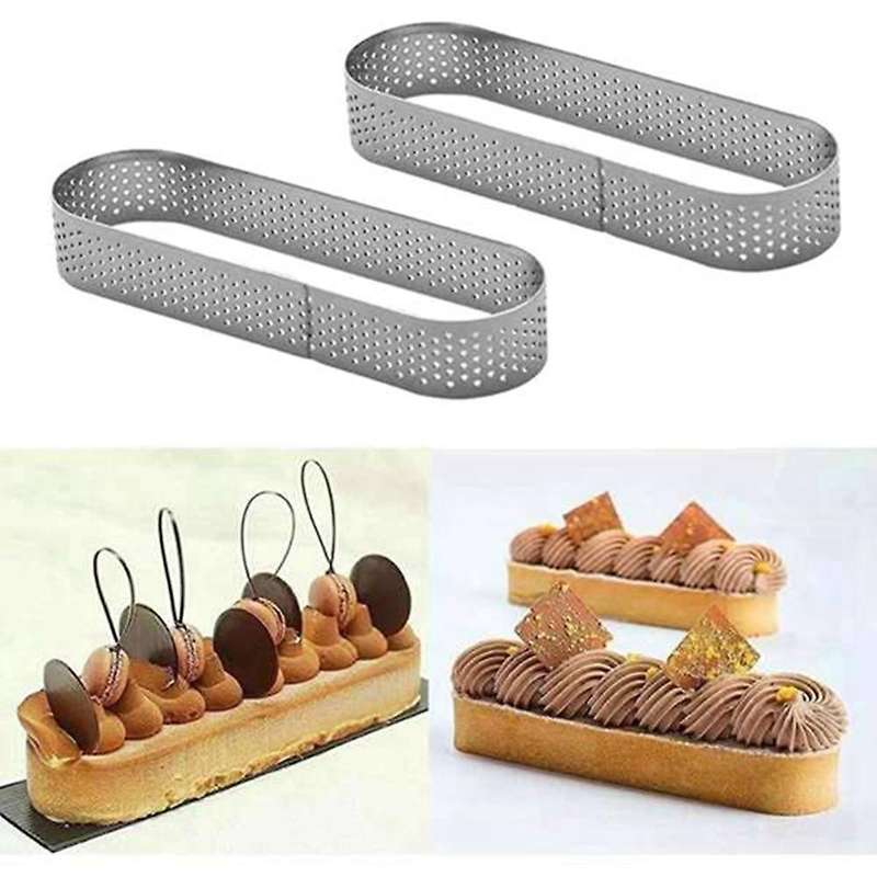 15Pcs Oval Tartlet Molds Perforated Tart Molds for Baking Stainless Steel Round Form Ring for Tart