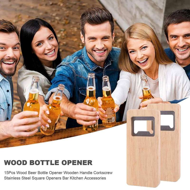 15pcs Wood Beer Bottle Opener Wooden Handle Corkscrew Stainless Steel Openers Bar Kitchen Accessori
