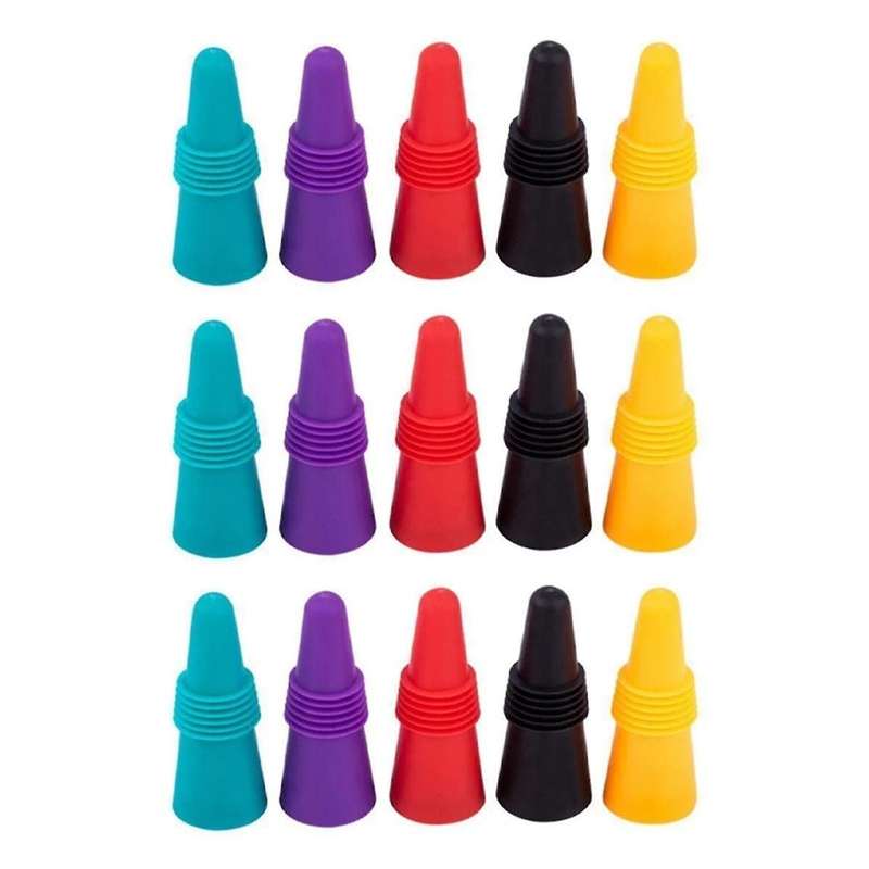 15PCS Silicone Wine and Beverage Bottle Cap Set Leak Proof Champagne Bottles Sealer Stoppers Wine Co