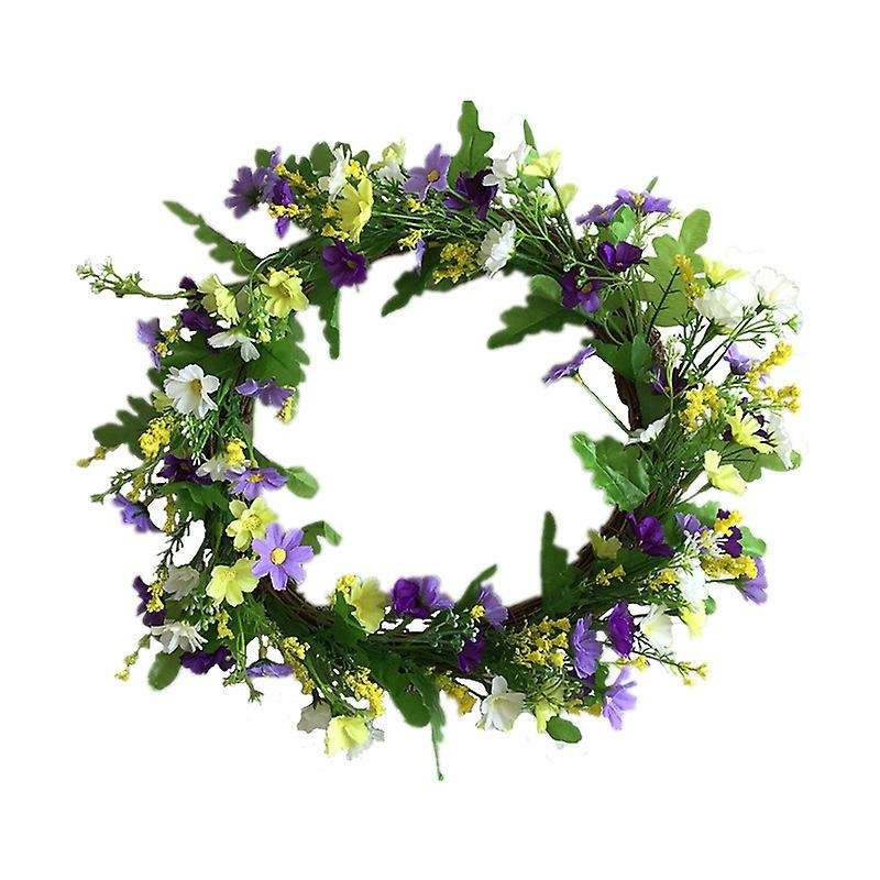 16 Inch Artificial Daisy Flower Door Wreath with Springtime Faux White Wildflowers and Berris Front