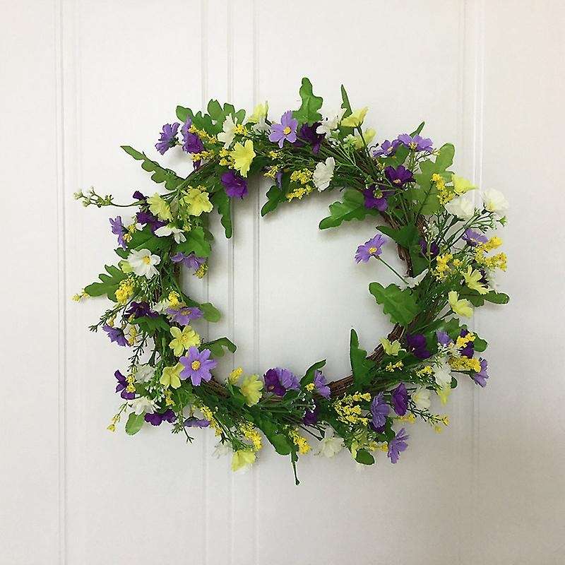 16 Inch Artificial Daisy Flower Door Wreath with Springtime Faux White Wildflowers and Berris Front