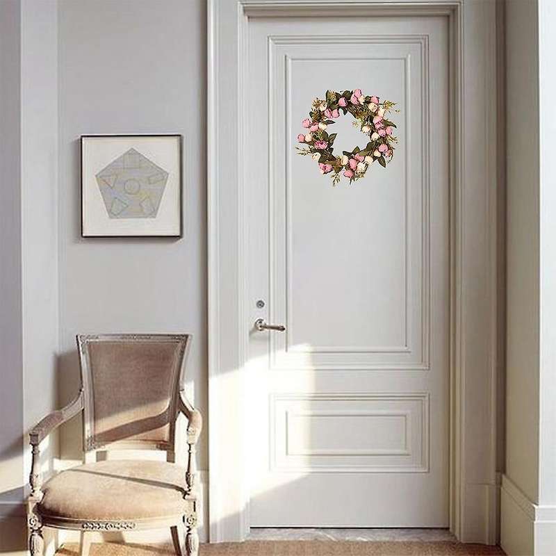 16 Inch Artificial Rose Flower Wreath with Elegant Best for Front Door Wedding Birthday Party Wall