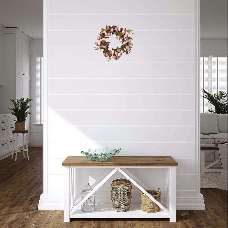 16 Inch Artificial Rose Flower Wreath with Elegant Best for Front Door Wedding Birthday Party Wall