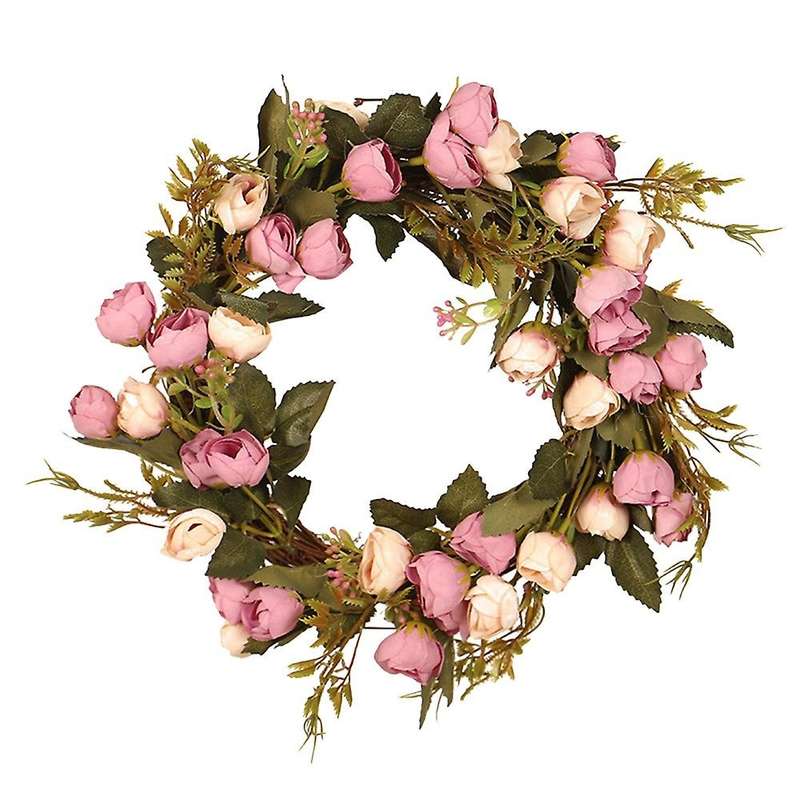 16 Inch Artificial Rose Flower Wreath with Elegant Best for Front Door Wedding Birthday Party Wall