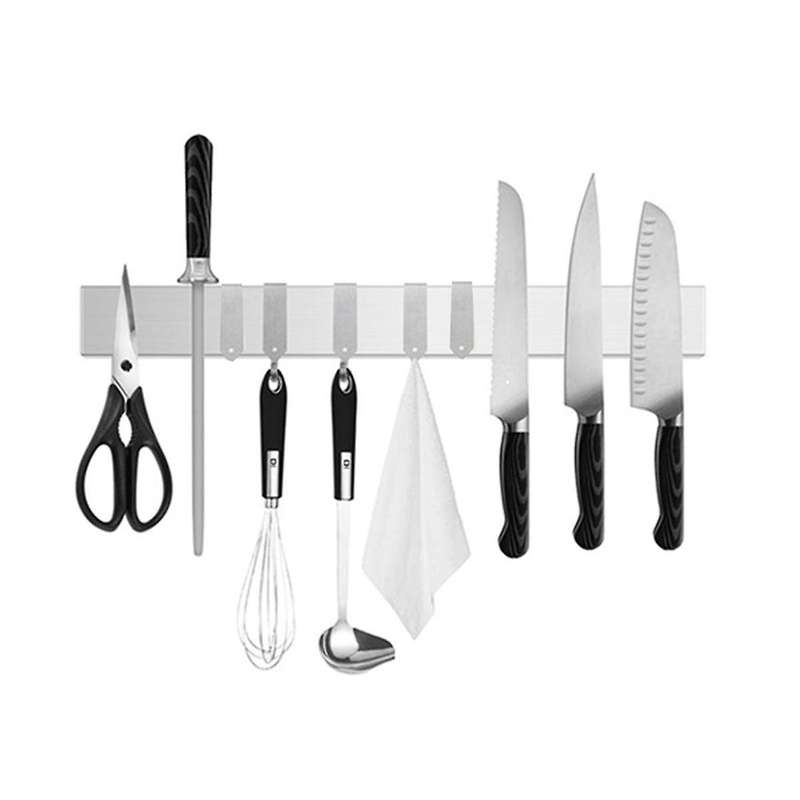 16 Inch Duty Kitchen Magnetic Knife Strip-With Additional 5 Hooks-Multipurpose Stainless Steel Magn