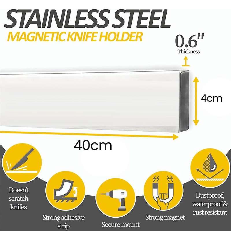 16 Inch Duty Kitchen Magnetic Knife Strip-With Additional 5 Hooks-Multipurpose Stainless Steel Magn