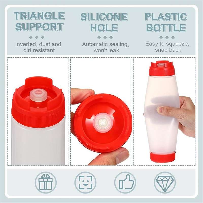 16 Oz Inverted Plastic Squeeze Bottles, Refillable Tip Valve Dispenser Condiment Squeeze Bottle for