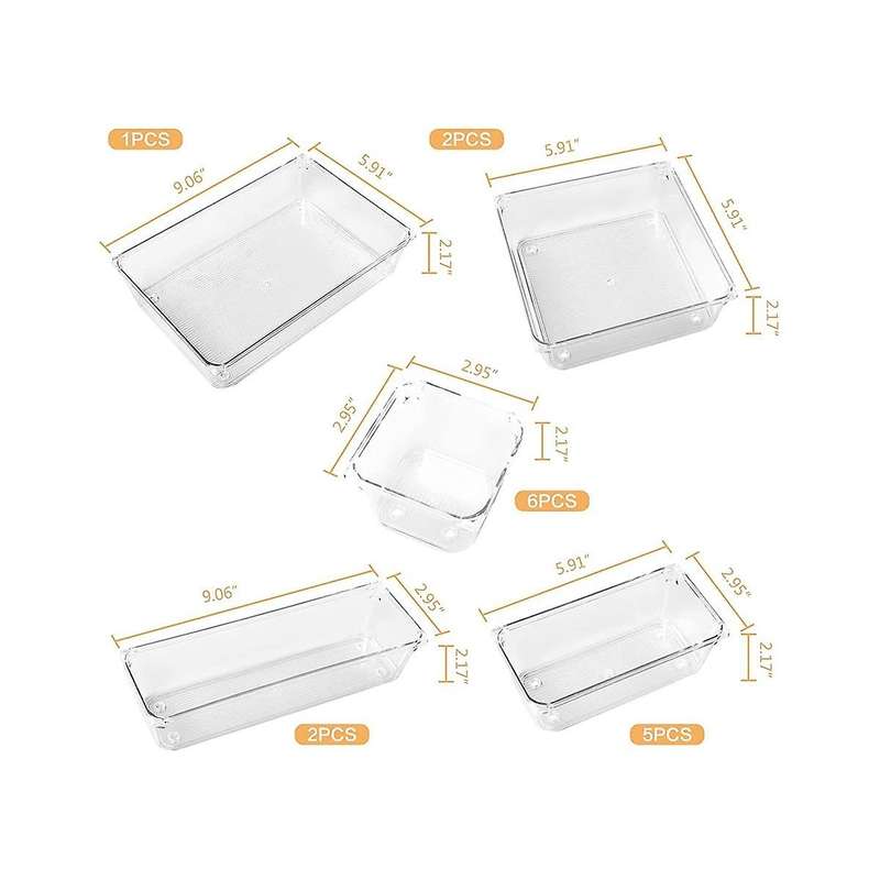 16 Pcs Plastic Drawer Organizer Storage Bins Clear Drawer Dividers Trays for , Jewelry