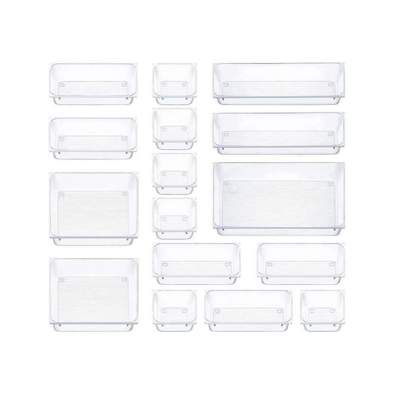 16 Pcs Plastic Drawer Organizer Storage Bins Clear Drawer Dividers Trays for , Jewelry