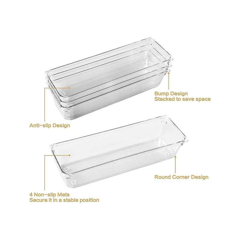 16 Pcs Plastic Drawer Organizer Storage Bins Clear Drawer Dividers Trays for , Jewelry