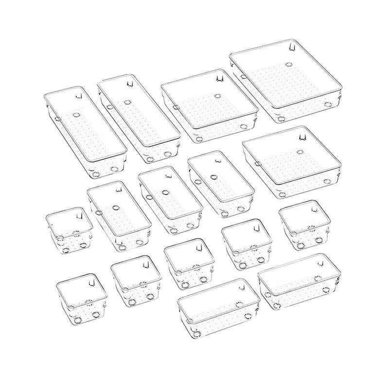 16 Pcs Clear Plastic Drawer Organizer Set, Non-/crack Bathroom Vanity Drawer Organizer Trays Divide