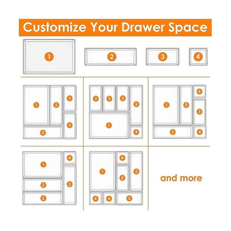 16 Pcs Clear Plastic Drawer Organizer Set, Non-/crack Bathroom Vanity Drawer Organizer Trays Divide
