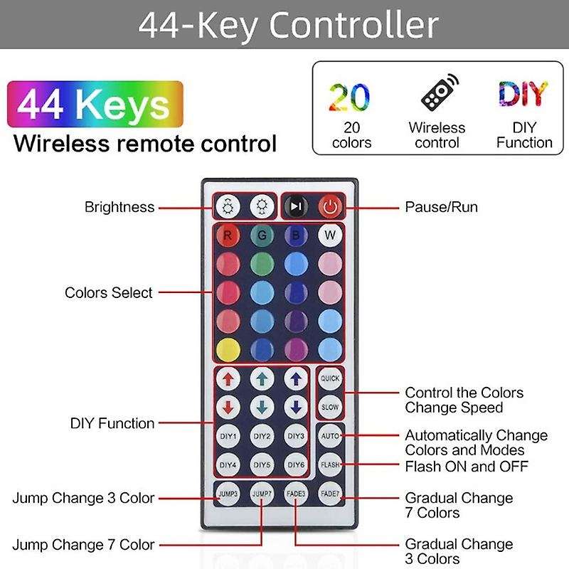 16.4Ft/5M Led Strip Lights 300Leds 3528 Smd Rgb Color Changing Lights IR 44Keys Remote Non-Waterproo
