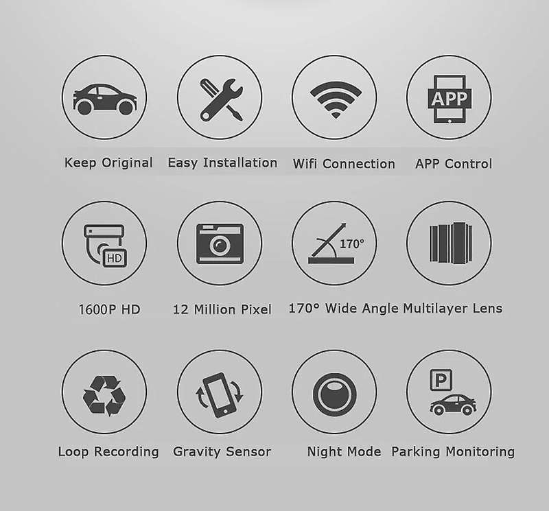 1600P Car Dvr Wifi Dash Camera Video Recorder for  A1 A3 A4 A5 A6 Q2 Q3 Q5 2004-2012 Grey