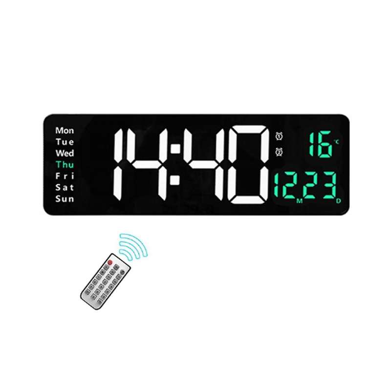 16inch LED Digital Wall Clock- Alarm Clock/Temp/Date/Week/Timer Remote Adjustable /Gym/Office-Green