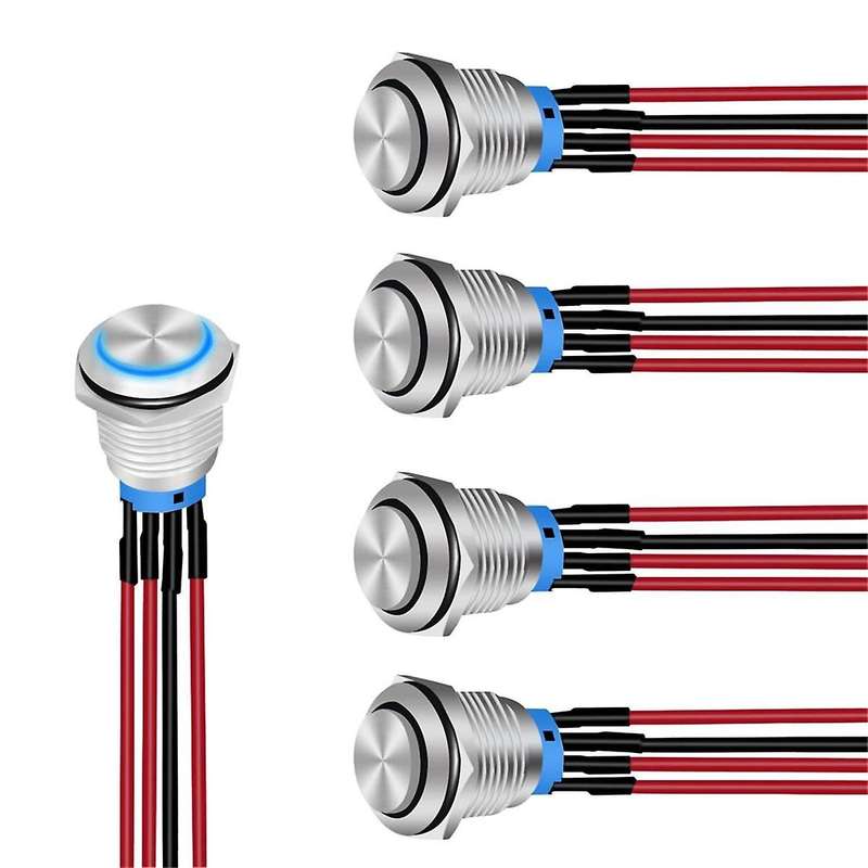 16mm Push Button Switch 5PCS with Pre Wired Harness 12V 24V Metal Self Locking Latching LED Round S
