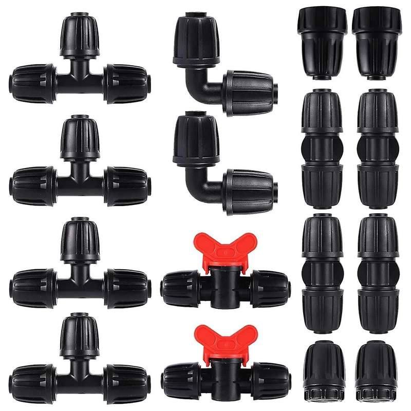 16mm PE Irrigation Pipe Fittings Kit 16-Piece Set for 4mm Soft Hose Tee Valve Reducing Tee 6-Way End