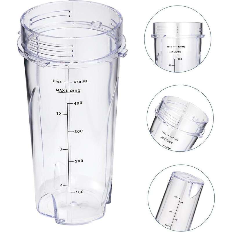 16Oz Replacement Cups for QB3001SS Fit Compact Personal Blender, with Lids- 2 Pack