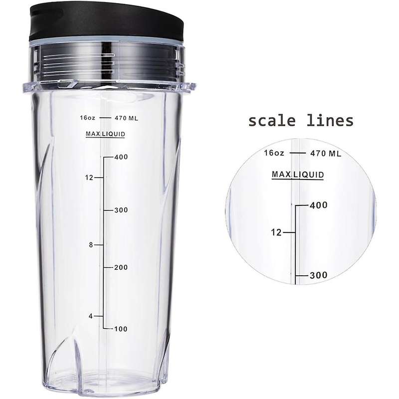 16Oz Replacement Cups for QB3001SS Fit Compact Personal Blender, with Lids- 2 Pack
