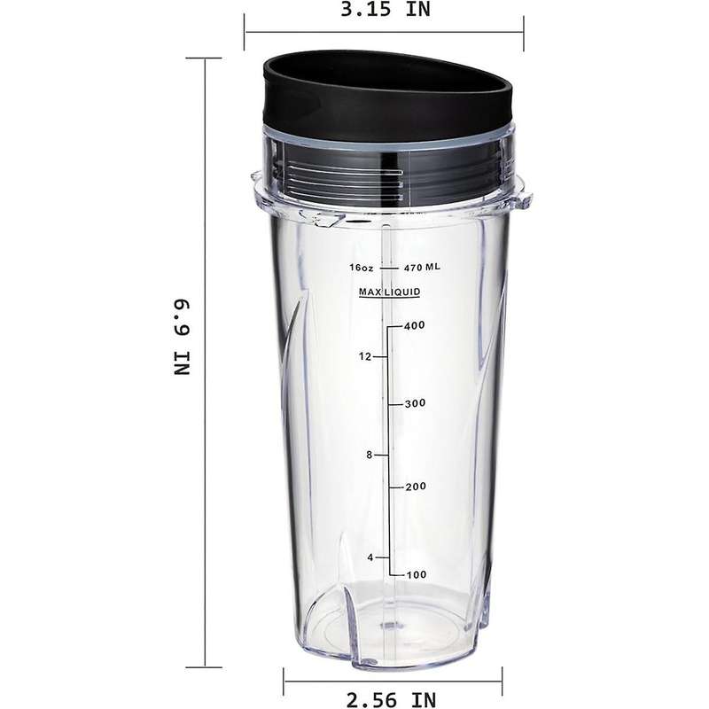 16Oz Replacement Cups for QB3001SS Fit Compact Personal Blender, with Lids- 2 Pack