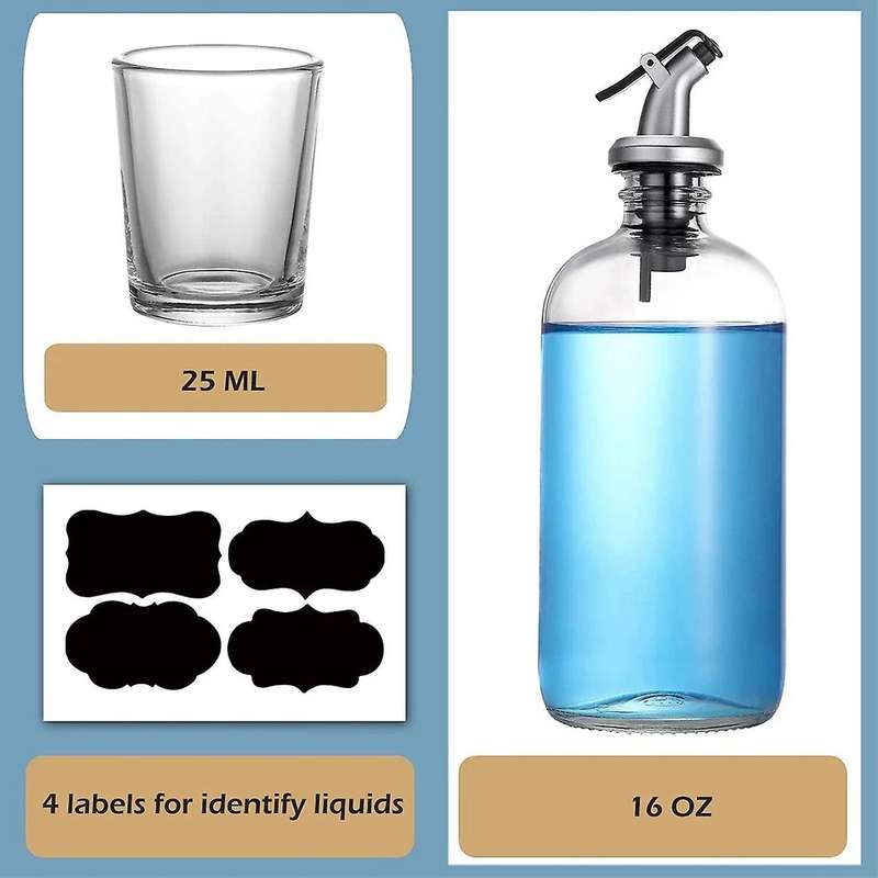 16Oz Glass Mouthwash Dispenser with Pour Spout Funnel and Labels Reusable Mouthwash Bottles Contain