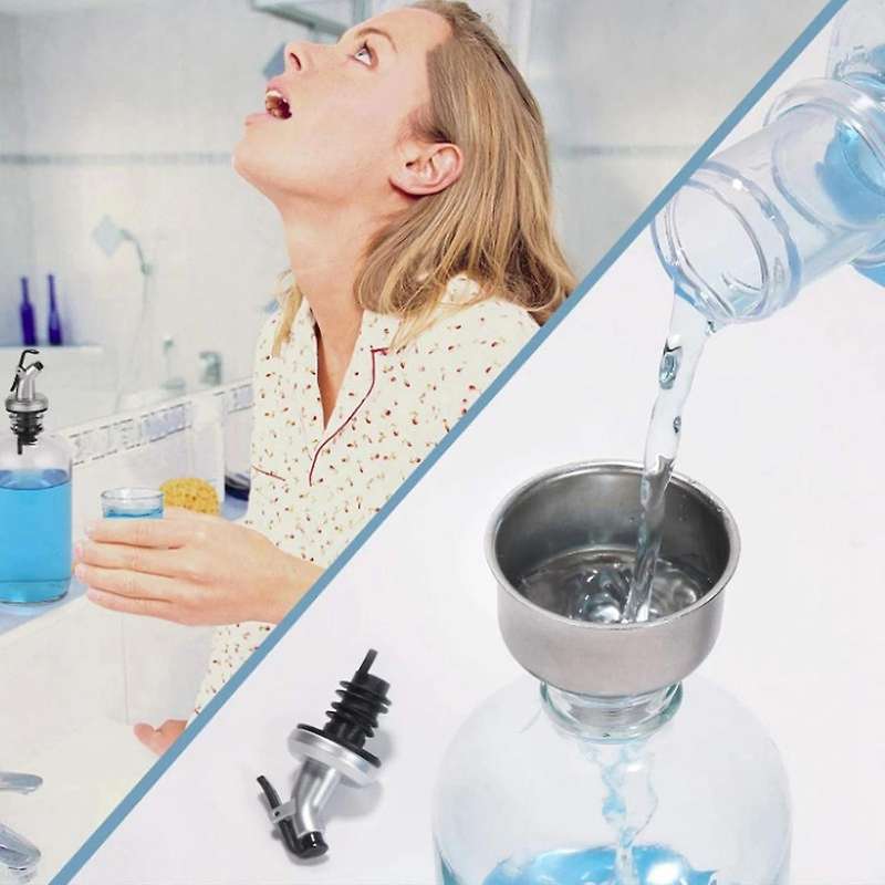 16Oz Glass Mouthwash Dispenser with Pour Spout Funnel and Labels Reusable Mouthwash Bottles Contain