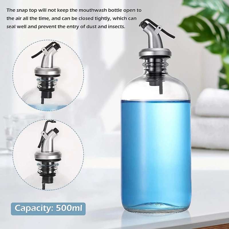 16Oz Glass Mouthwash Dispenser with Pour Spout Funnel and Labels Reusable Mouthwash Bottles Contain